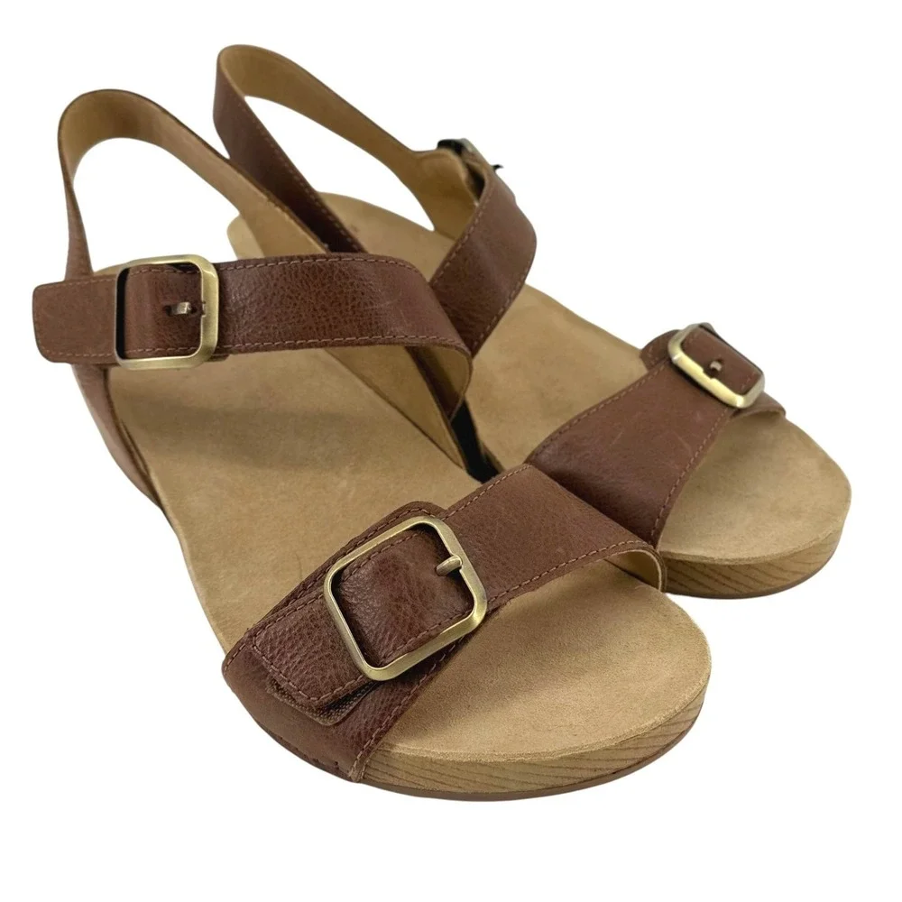 Dansko Trinity Womens Brown Leather Sandals Buckle Slingback Shoes Size 38 (7.5)